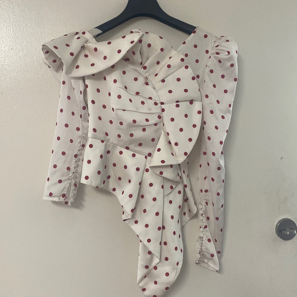 Self Portrait Red and White satin polka dot top
